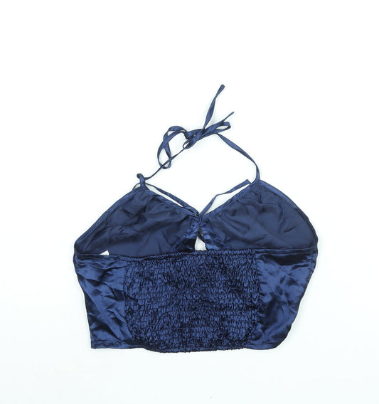 Wednesday's Girl Womens Blue Polyester Cropped Blouse Size XS Halter