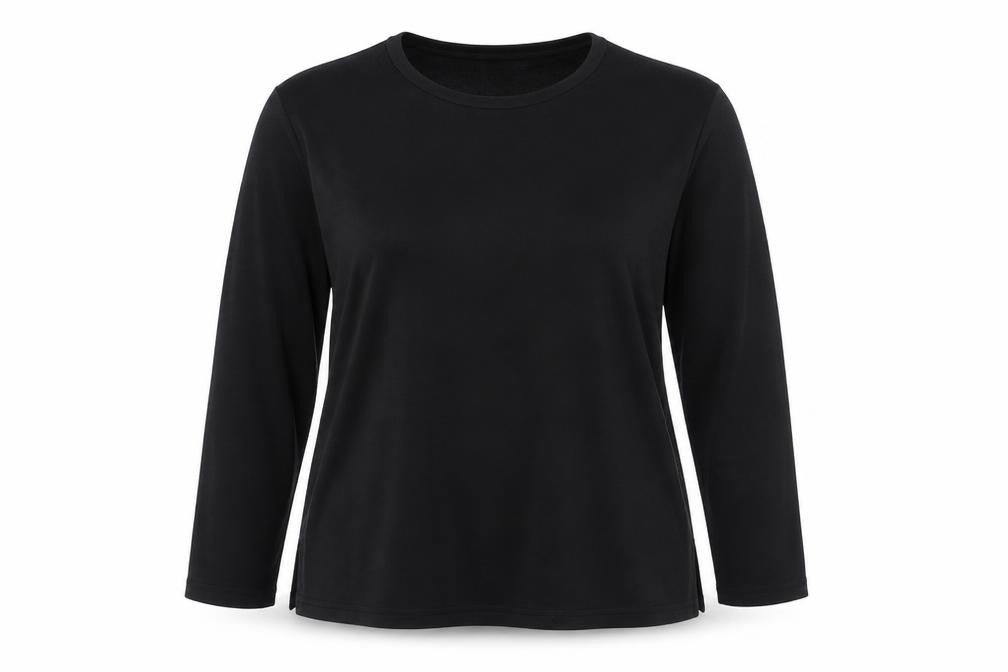 Design Essentials Womens Black Polyester Basic Blouse Size 16 Round Neck