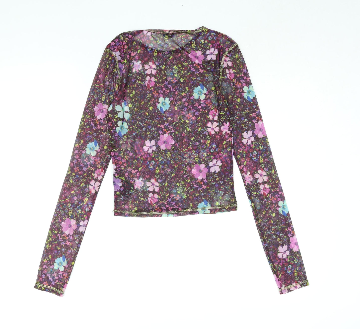 Urban Outfitters Womens Multicoloured Floral Polyester Basic Blouse Size S Round Neck - Semi Sheer