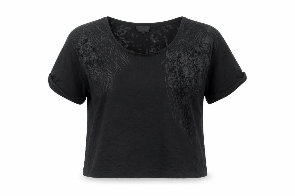 Topshop Womens Black Viscose Basic T-Shirt Size 6 Round Neck - Geometric Print