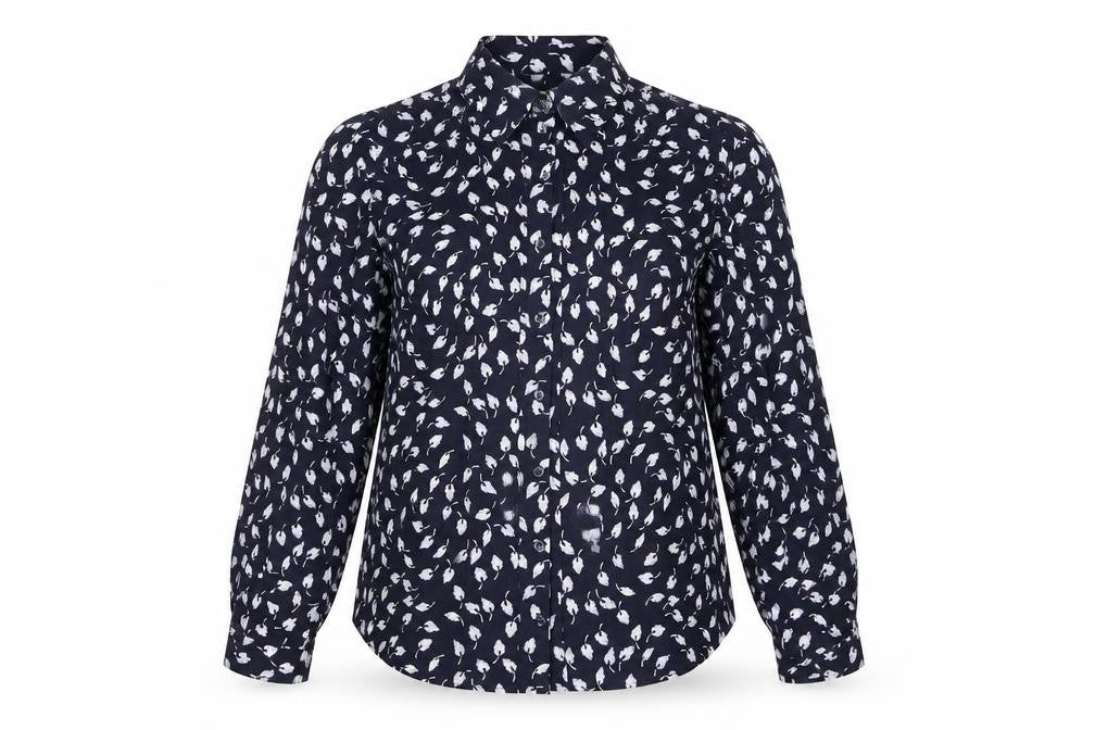 Clasic Womens Blue Geometric Polyester Basic Button-Up Size 14 Collared