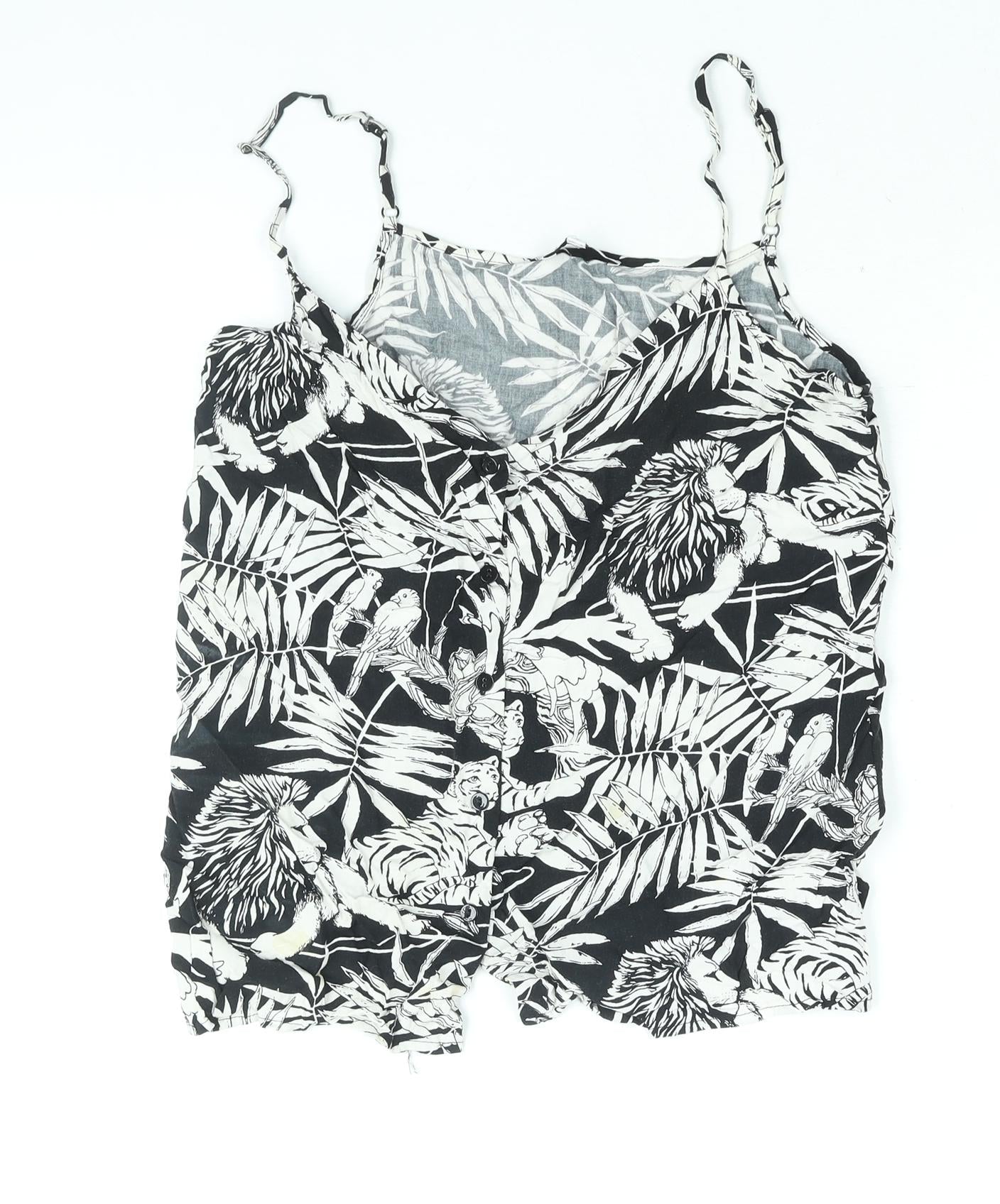 Warehouse Womens Black Floral Viscose Camisole Blouse Size 8 V-Neck