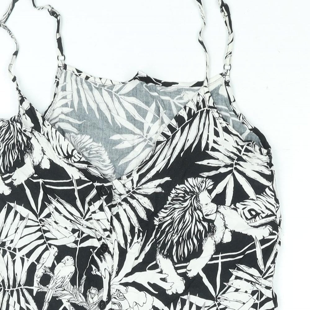 Warehouse Womens Black Floral Viscose Camisole Blouse Size 8 V-Neck