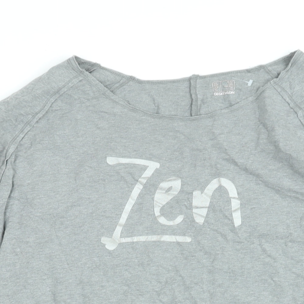 DECATHLON Womens Grey Cotton Basic T-Shirt Size 2XS Round Neck - Zen