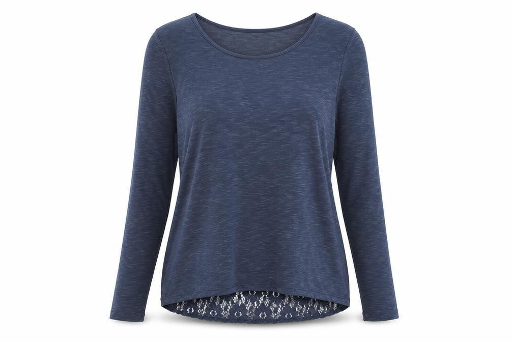 Next Womens Blue Polyester Basic T-Shirt Size 10 Boat Neck - lace detail to back.