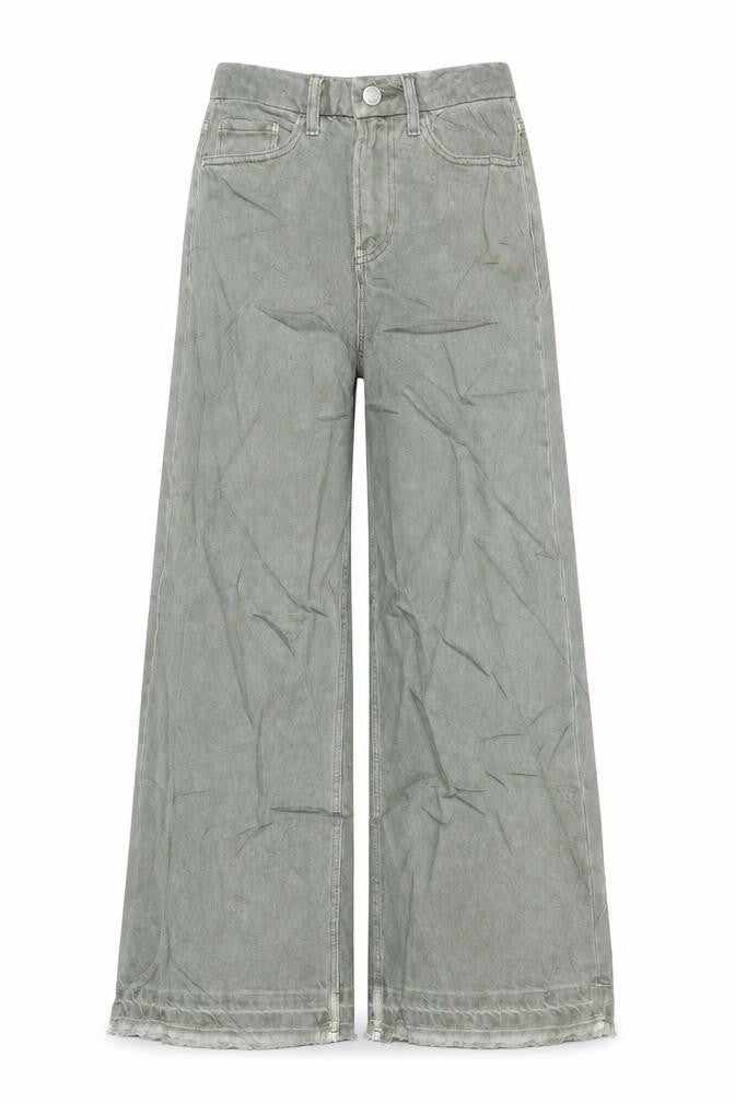 Marks & Spencer Womens Green Herringbone Cotton Wide-Leg Jeans Size 6 L25 in Regular