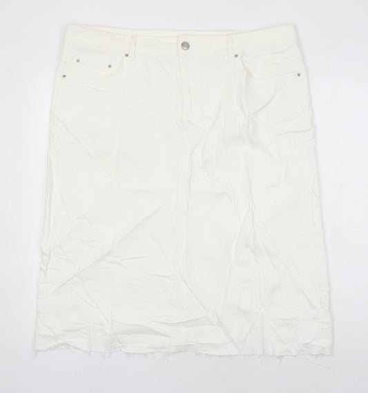 M&S Womens Ivory Cotton A-Line Skirt Size 20 in