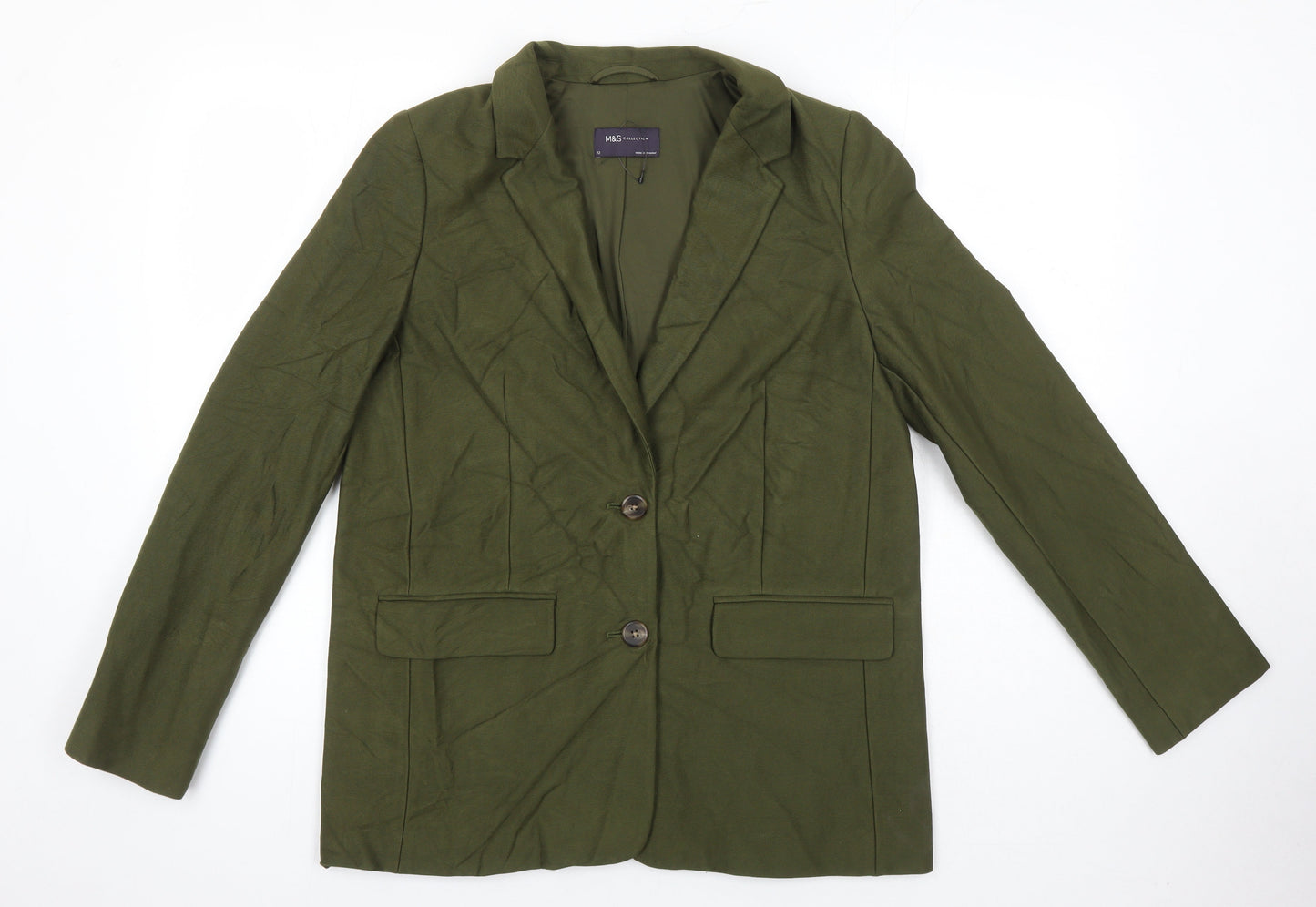 M&S Womens Green Herringbone Jacket Blazer Size 12 Button