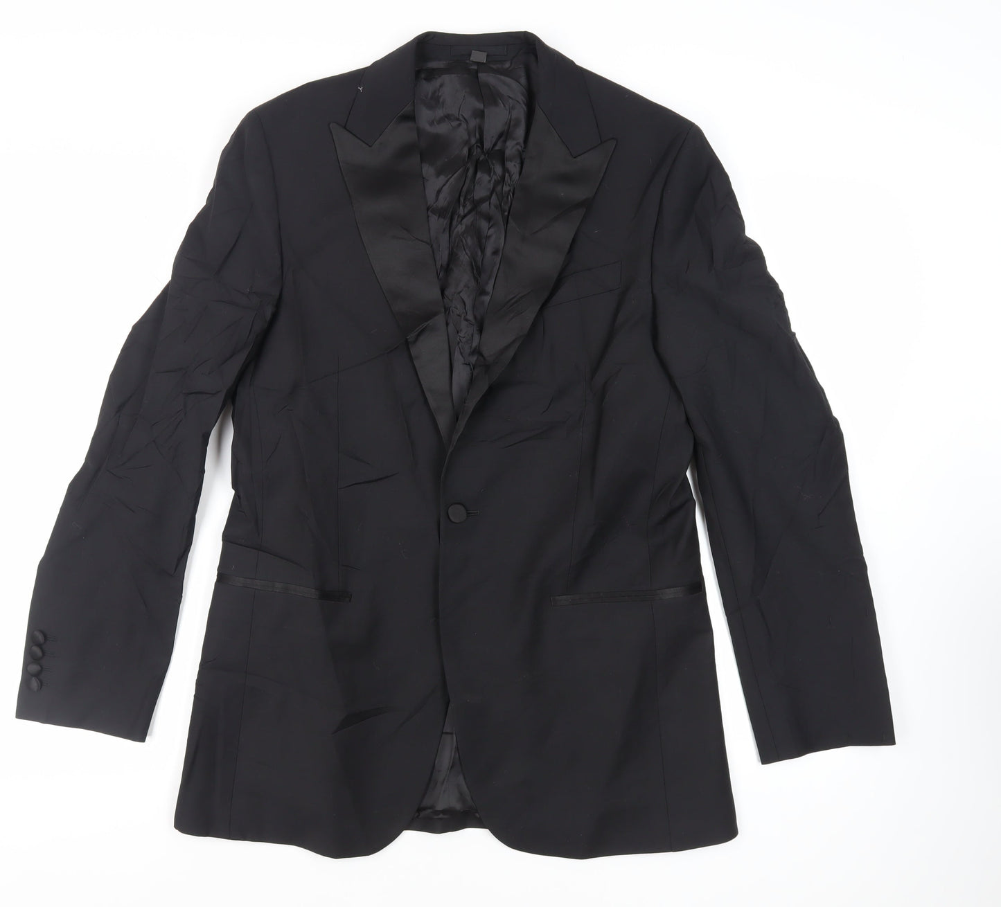Marks and Spencer Mens Black Wool Tuxedo Suit Jacket Size 40 Regular