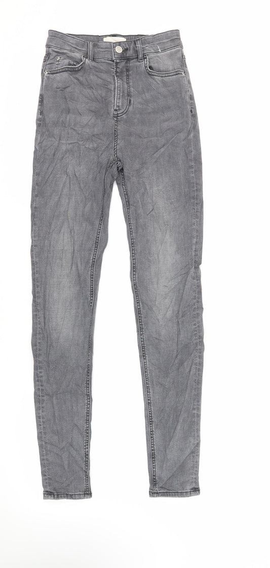 Marks and Spencer Womens Grey Cotton Skinny Jeans Size 8 L32 in Regular Zip - Long Lenght