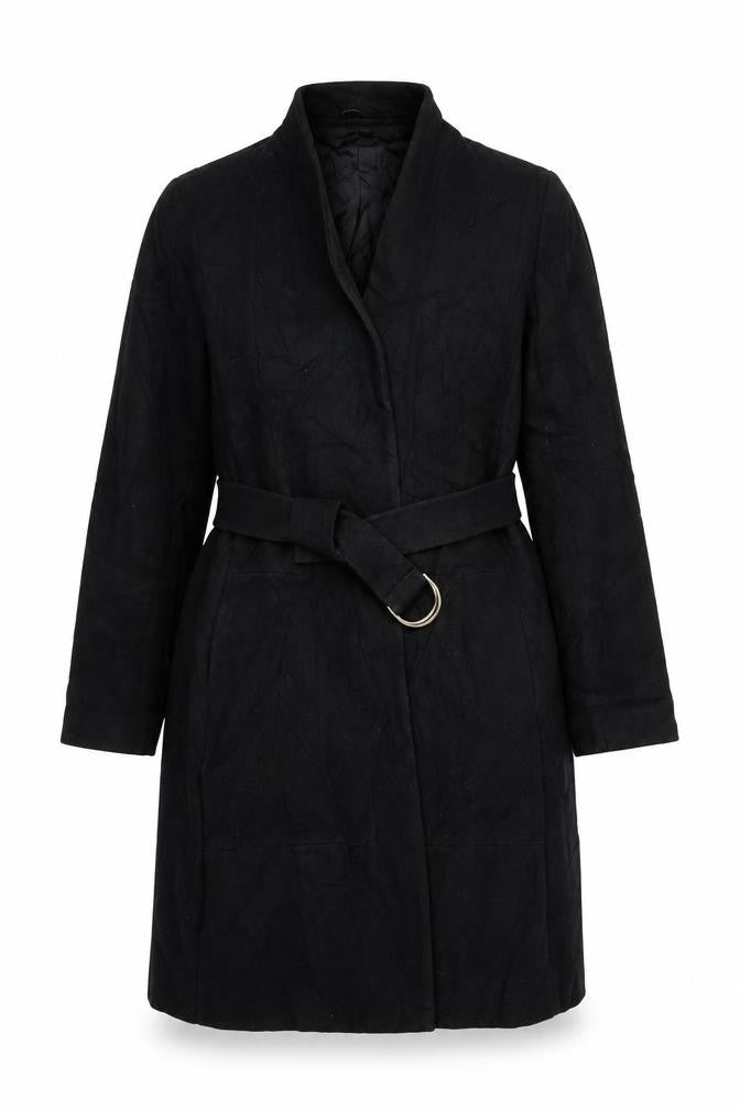 Per Una Womens Black Overcoat Coat Size 16 Snap - Belted