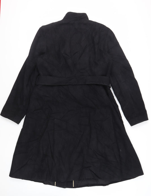 Per Una Womens Black Overcoat Coat Size 16 Snap - Belted