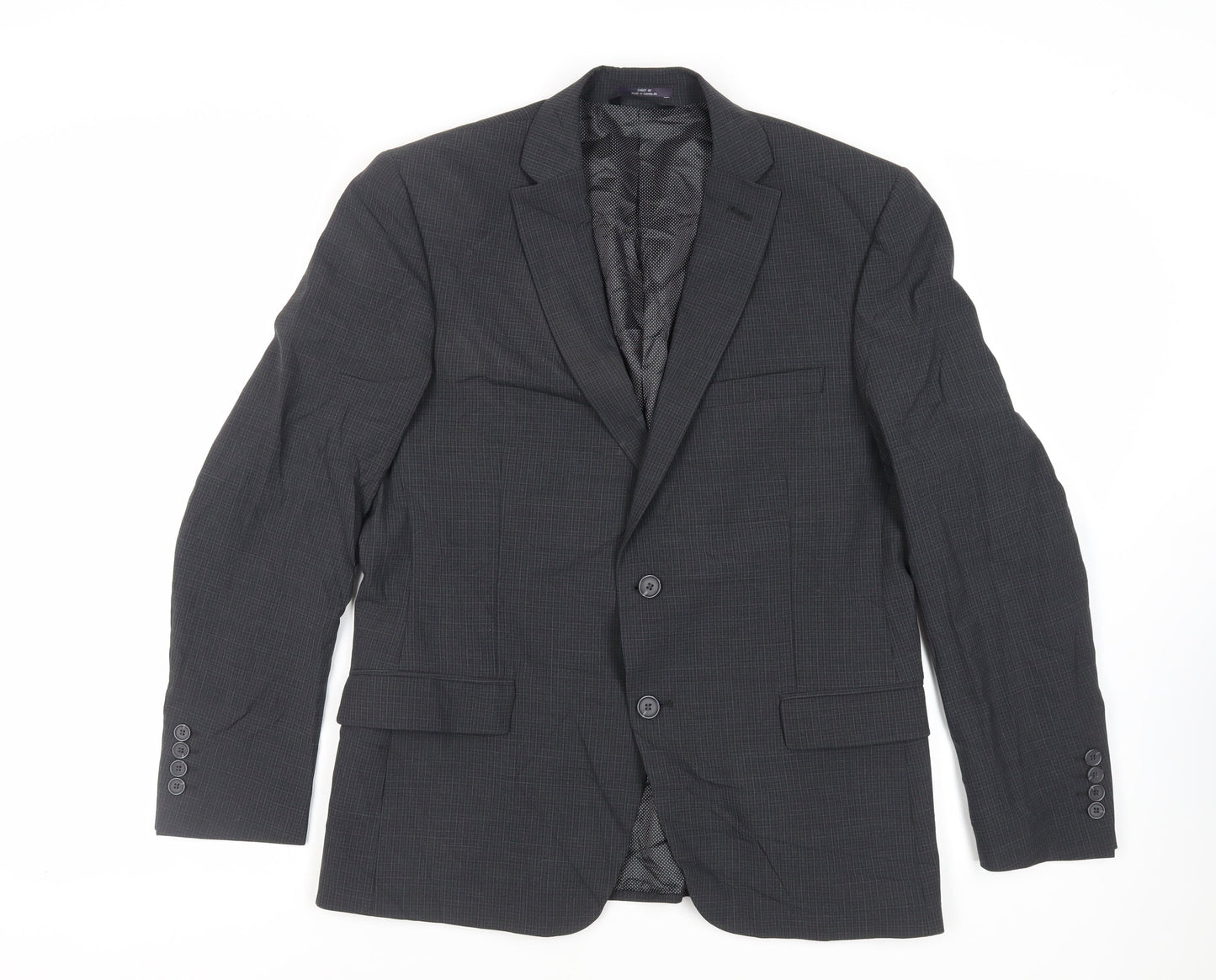 Marks and Spencer Mens Grey Plaid Polyester Jacket Suit Jacket Size 40 Regular