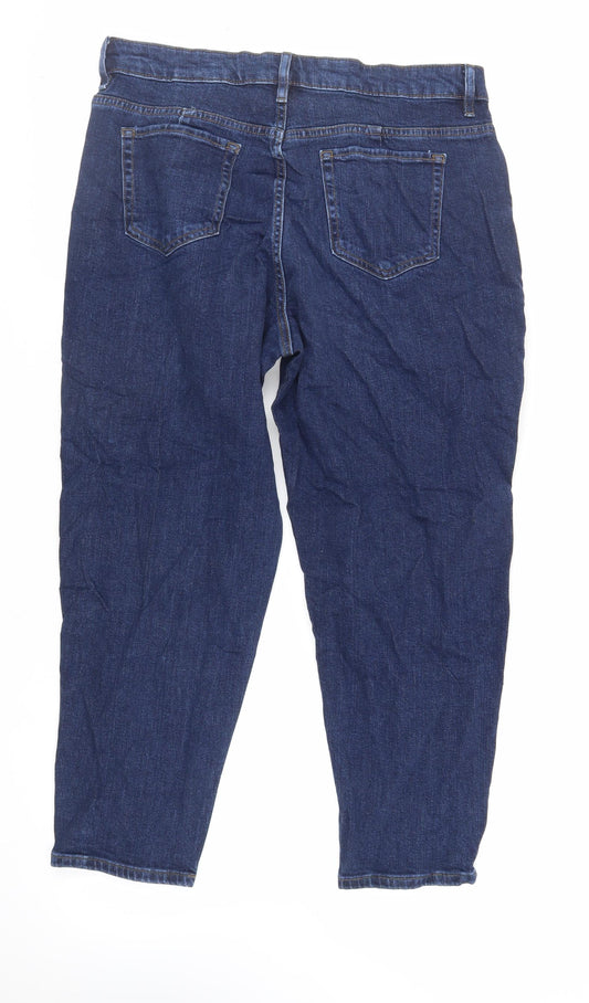 Marks and Spencer Womens Blue Cotton Mom Jeans Size 34 in L26 in Regular Zip
