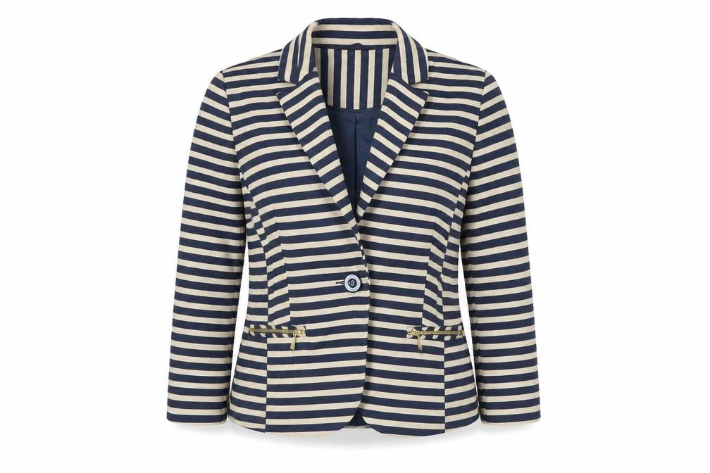 M&Co Womens Beige Striped Jacket Blazer Size 8 Button