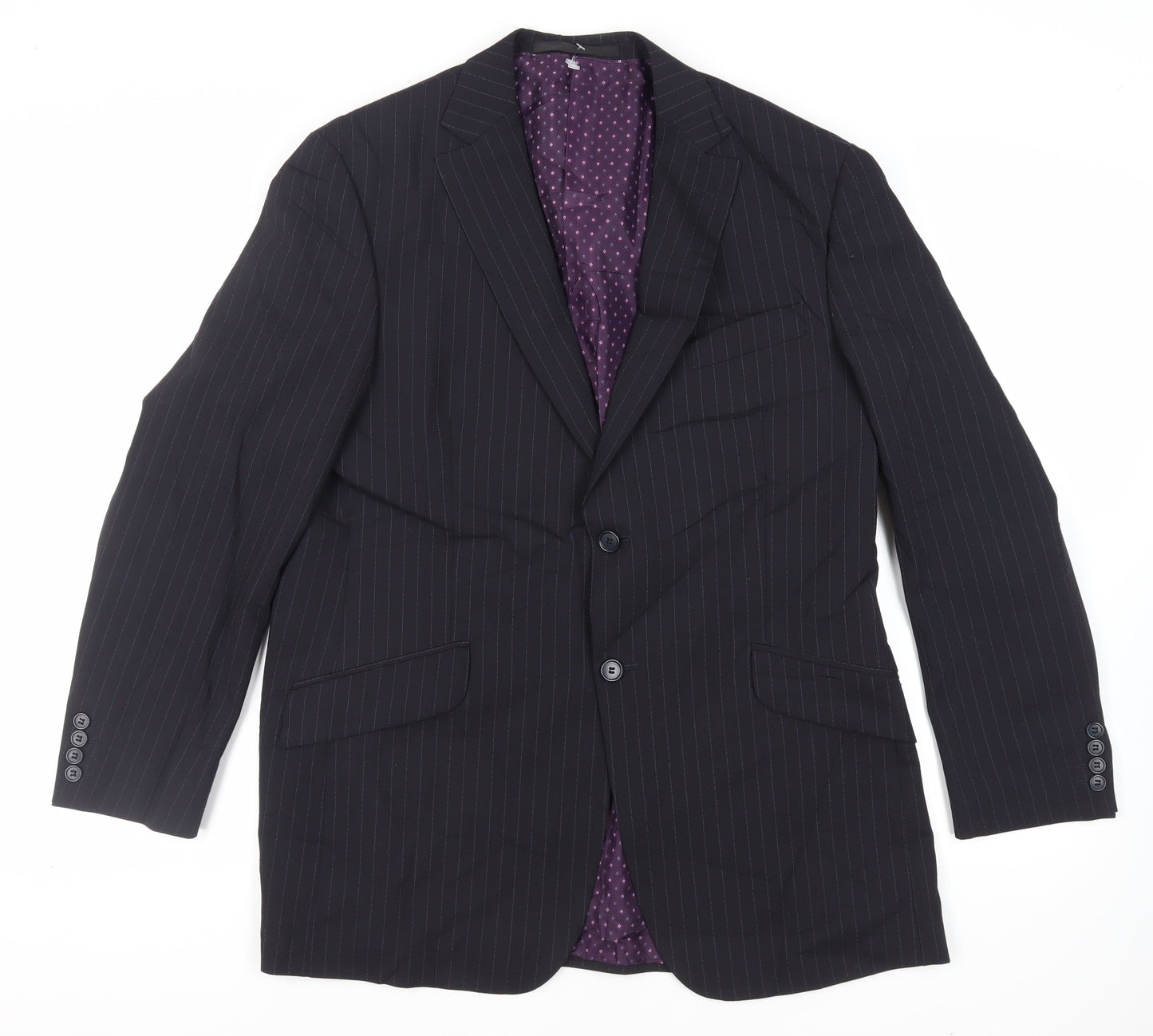 Marks and Spencer Mens Blue Striped Polyester Jacket Suit Jacket Size 42 Regular
