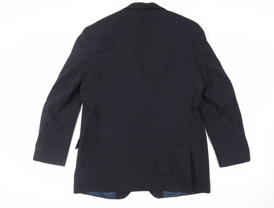 Marks and Spencer Mens Blue Striped Polyester Jacket Suit Jacket Size 42 Regular