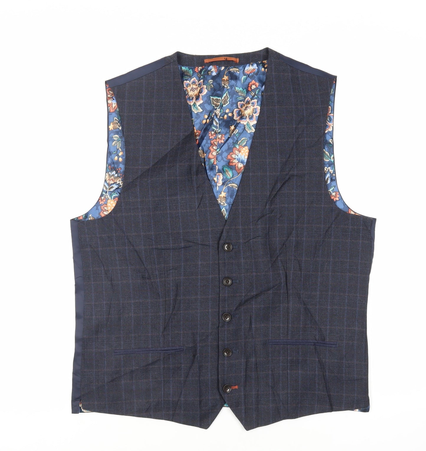 NEXT Mens Blue Plaid Wool Jacket Suit Waistcoat Size 42 Regular