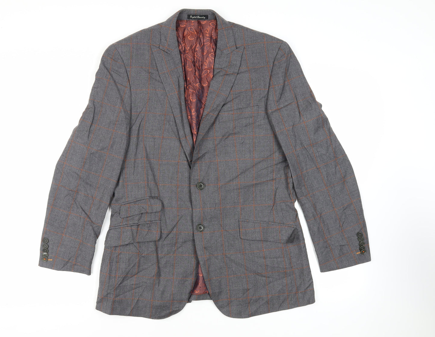 English Laundry Mens Grey Plaid Wool Jacket Suit Jacket Size 40 Regular