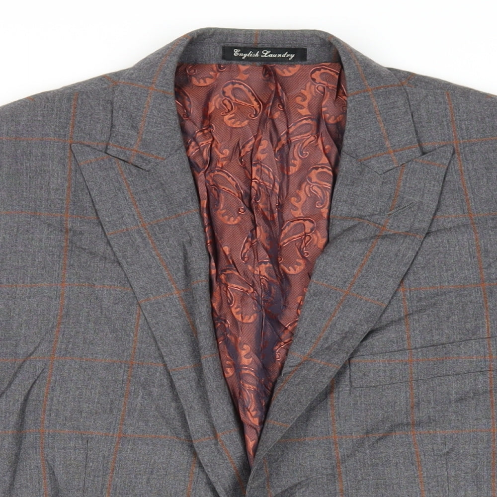 English Laundry Mens Grey Plaid Wool Jacket Suit Jacket Size 40 Regular