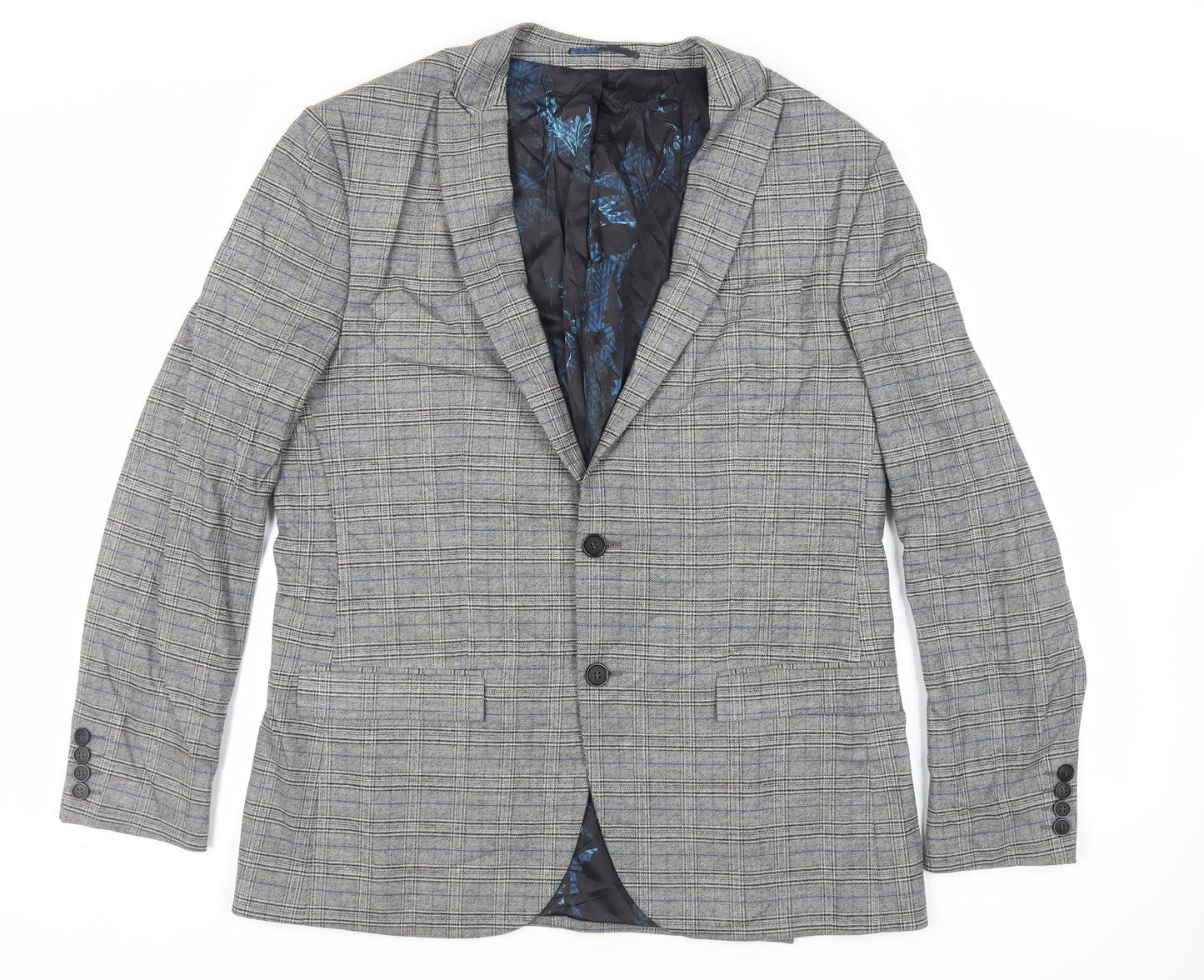 River Island Mens Grey Plaid Polyester Jacket Blazer Size 44 Regular