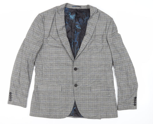 River Island Mens Grey Plaid Polyester Jacket Blazer Size 44 Regular