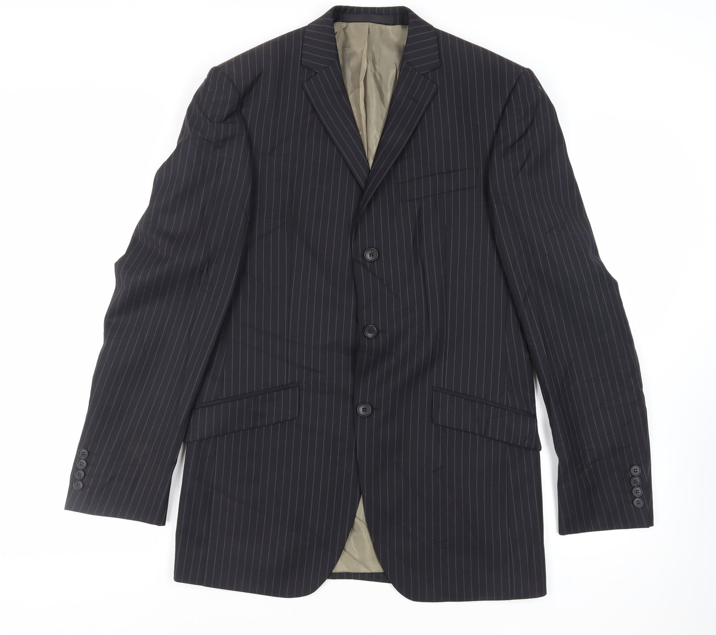 Marks and Spencer Mens Black Striped Wool Jacket Suit Jacket Size 38 Regular