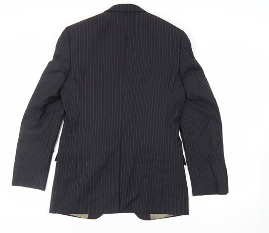 Marks and Spencer Mens Black Striped Wool Jacket Suit Jacket Size 38 Regular