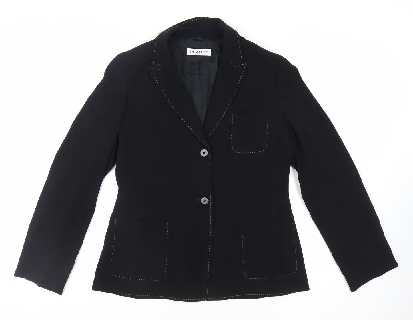 Planet Womens Black Jacket Blazer Size 12 Button - Contrasting Stitching