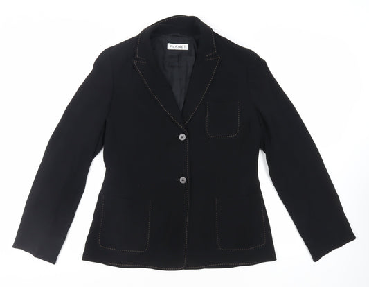 Planet Womens Black Jacket Blazer Size 12 Button - Contrasting Stitching