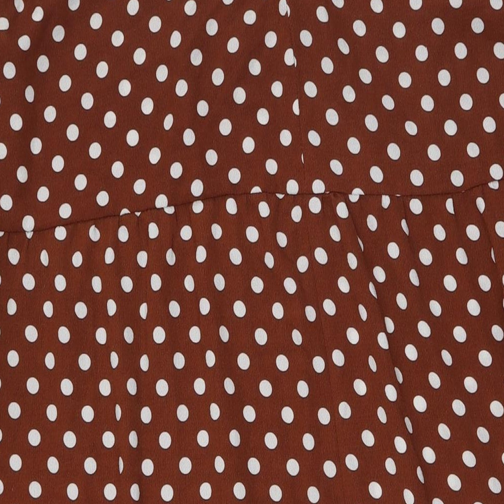 ASOS Womens Brown Polka Dot Polyester A-Line Size 22 Round Neck