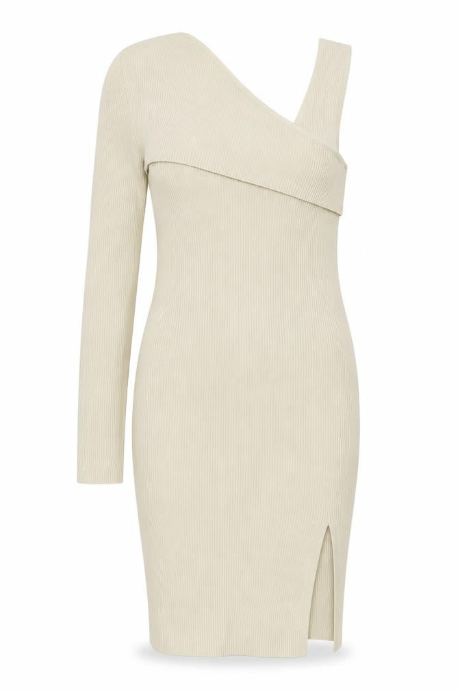 PRETTYLITTLETHING Womens Ivory Polyester Pencil Dress Size M One Shoulder