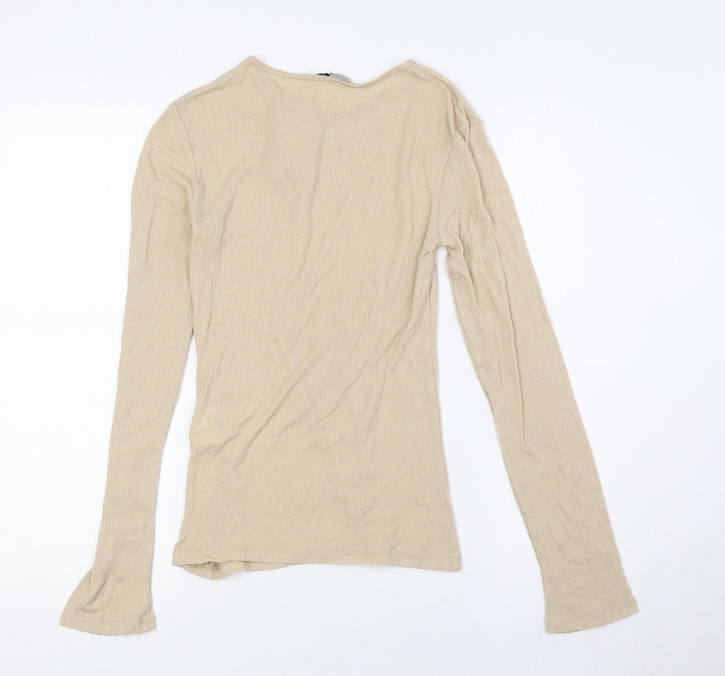 Anna Field Womens Beige Viscose Basic Button-Up Size XS Round Neck - Ribbed