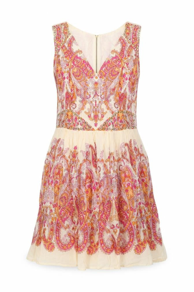 Oasis Womens Multicoloured Cotton A-Line Size 14 V-Neck Zip - Embellished Waist and Shoulders