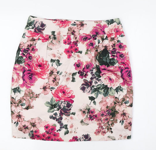 Mohito London Womens Pink Floral Cotton Straight & Pencil Skirt Size 10 Zip