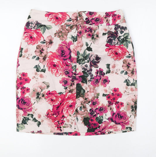 Mohito London Womens Pink Floral Cotton Straight & Pencil Skirt Size 10 Zip