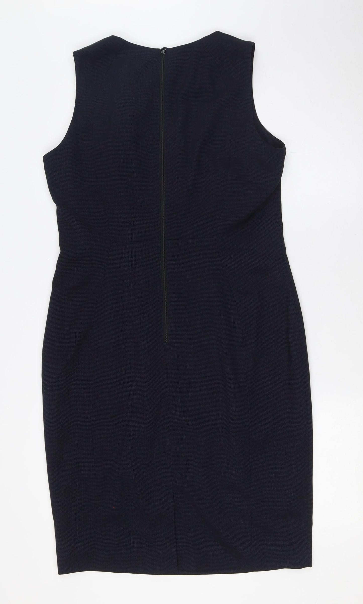 H&M Womens Blue Polyester Pencil Dress Size 16 Round Neck Zip
