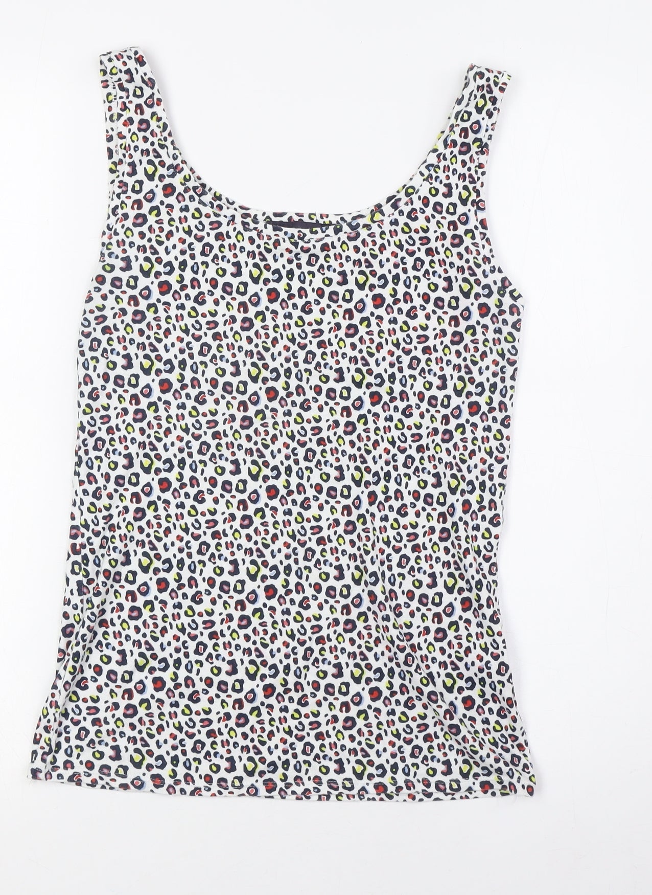 Marks and Spencer Womens Multicoloured Animal Print Cotton Basic Tank Size 10 Round Neck
