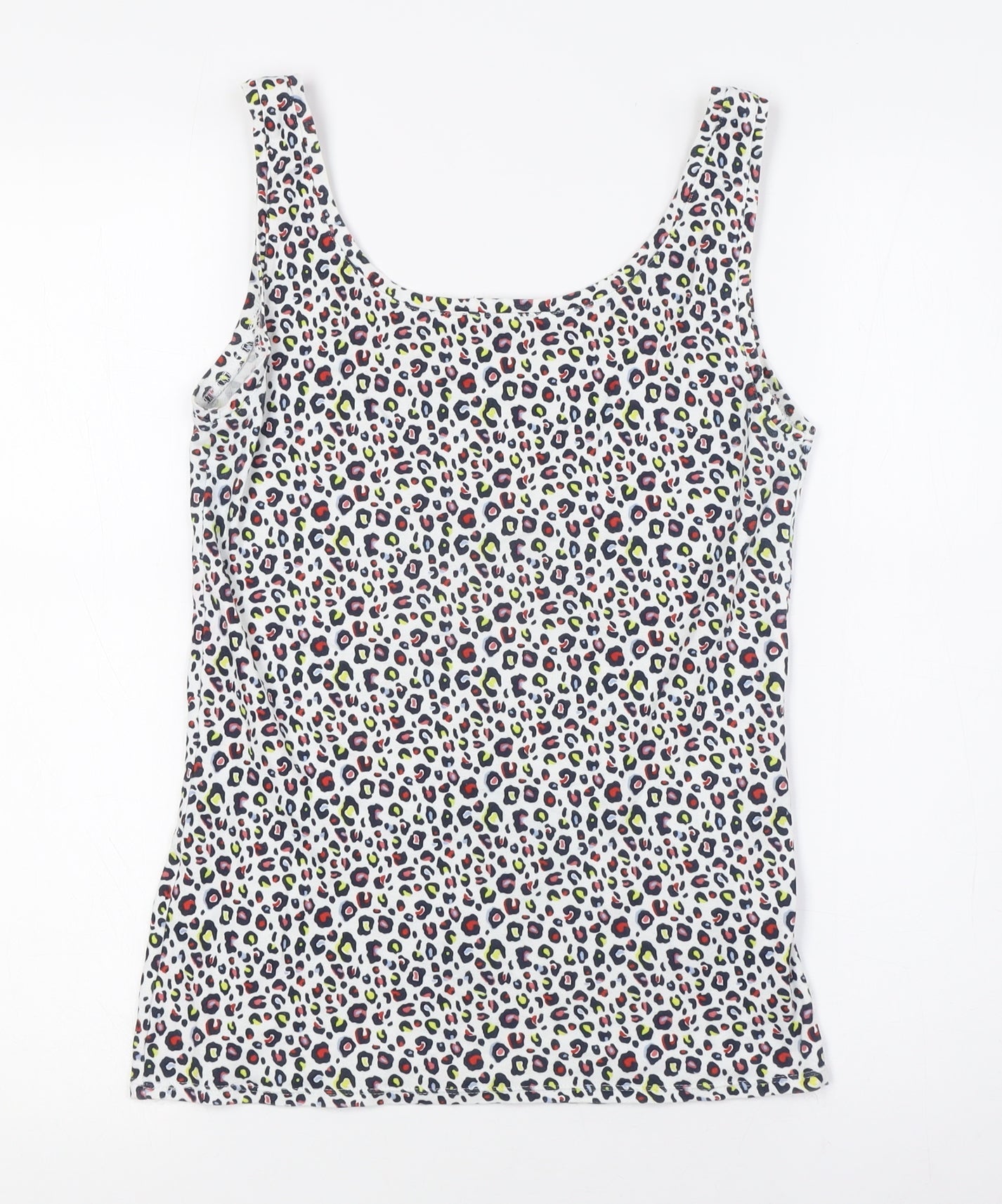 Marks and Spencer Womens Multicoloured Animal Print Cotton Basic Tank Size 10 Round Neck