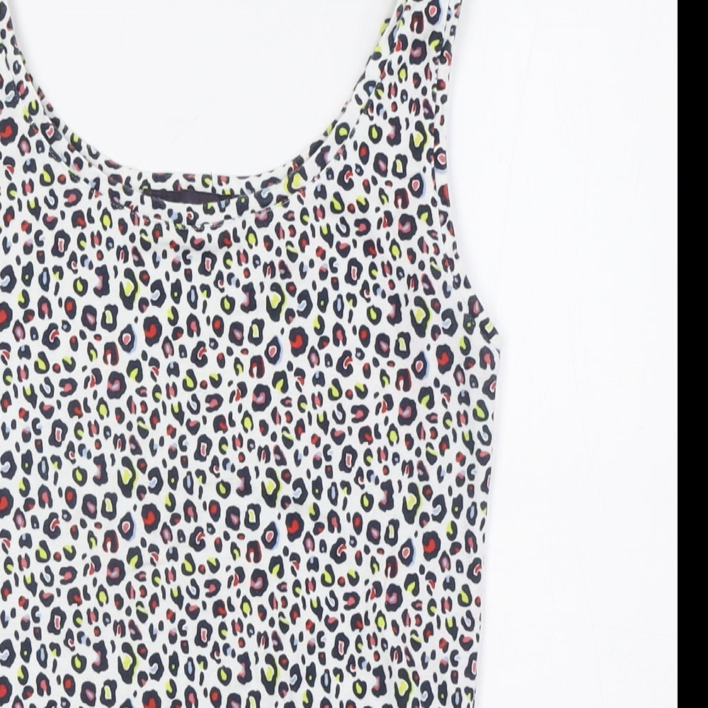 Marks and Spencer Womens Multicoloured Animal Print Cotton Basic Tank Size 10 Round Neck