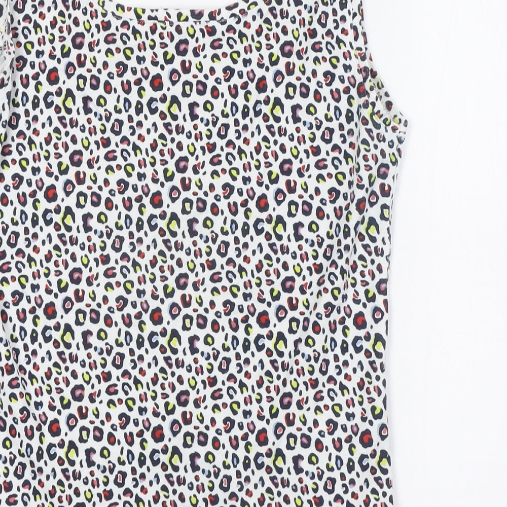 Marks and Spencer Womens Multicoloured Animal Print Cotton Basic Tank Size 10 Round Neck