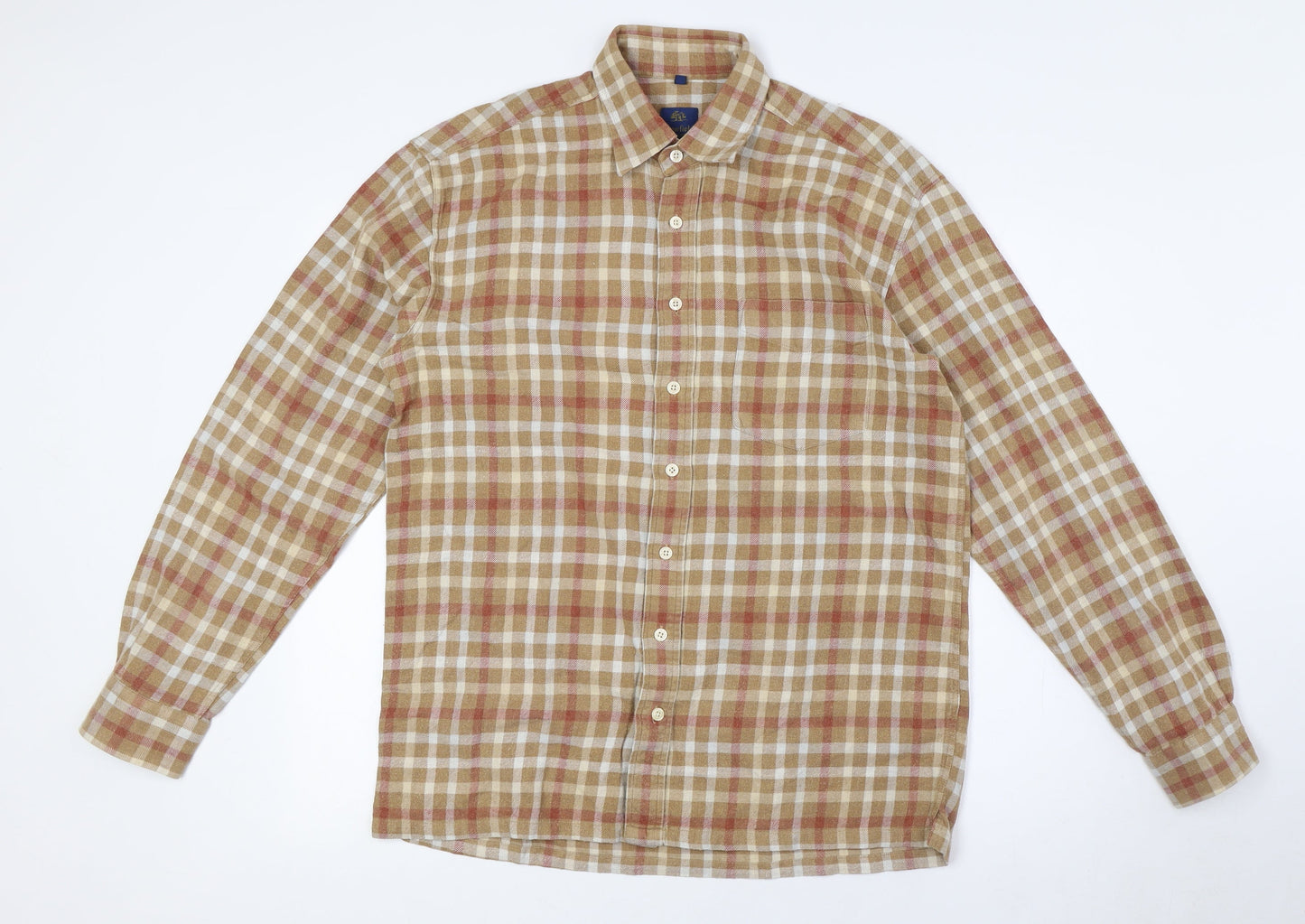 Crewfield Mens Beige Check Cotton Button-Up Size M Collared Button