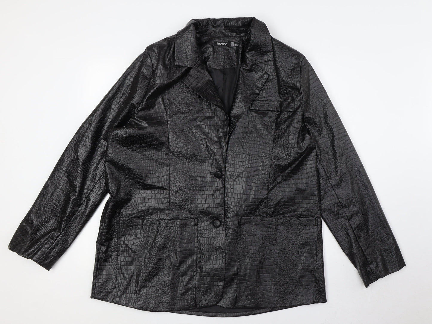 Boohoo Womens Black Animal Print Jacket Size 14 Button