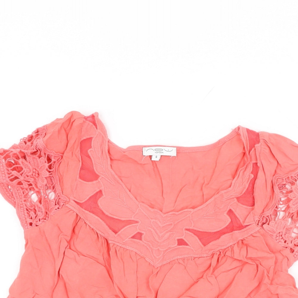 New Look Womens Pink Viscose Basic T-Shirt Size 6 Round Neck