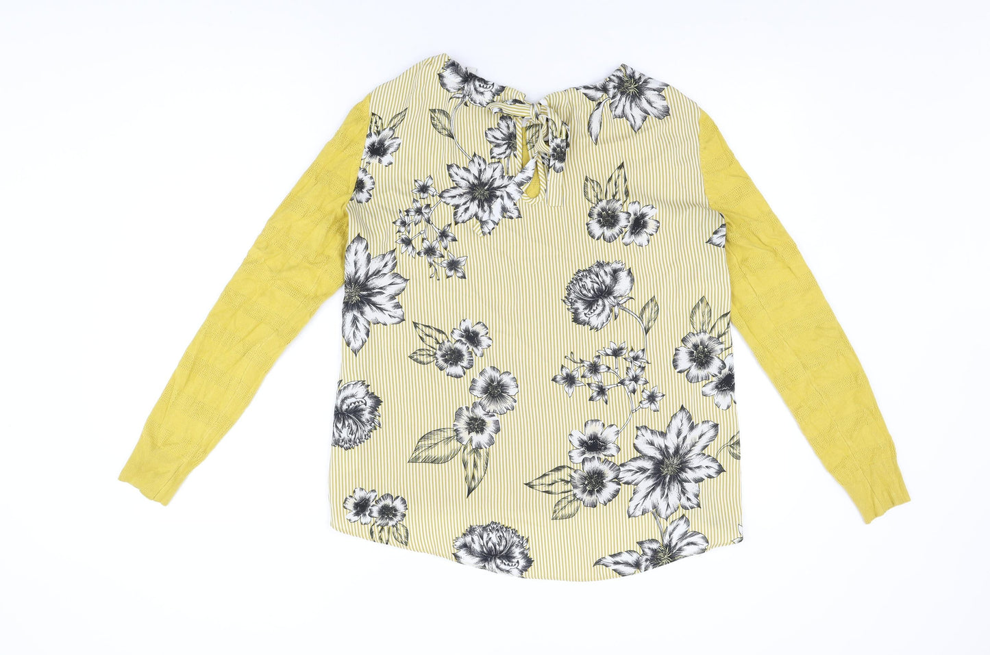 NEXT Womens Yellow Floral Viscose Basic T-Shirt Size 10 Round Neck