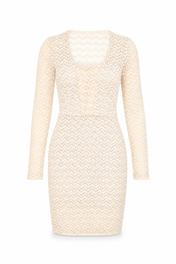 Va Va Voom Womens Beige Geometric Cotton Bodycon Size S Square Neck Pullover