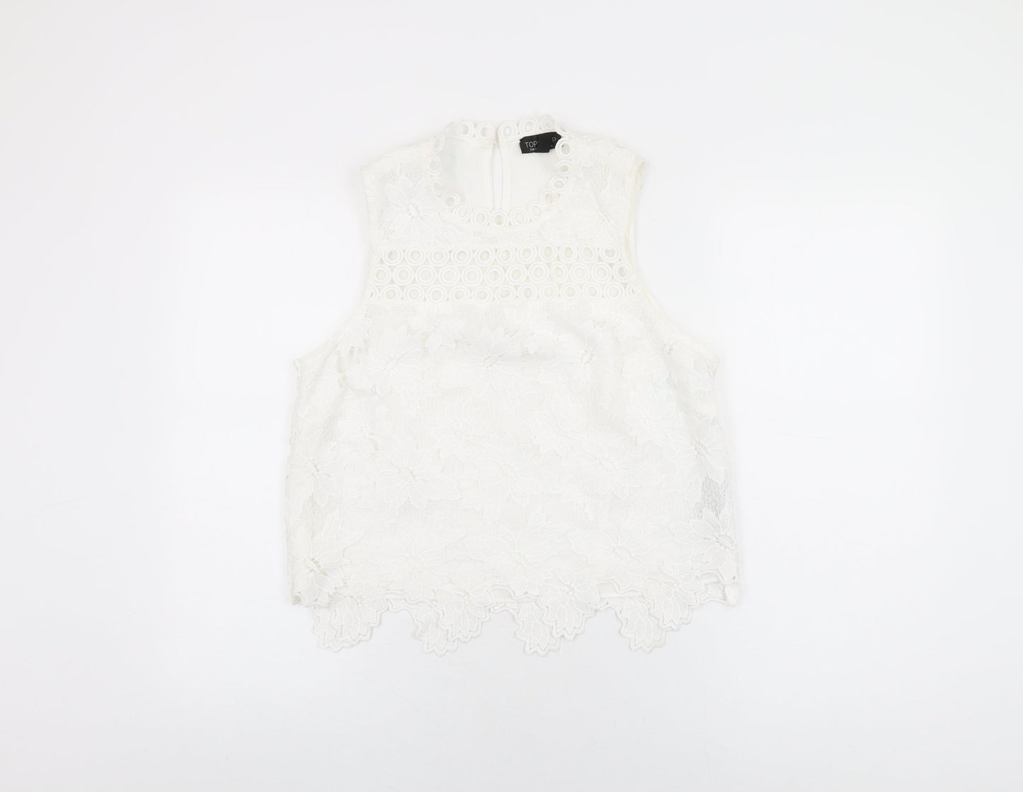 Topshop Womens White Floral Polyester Basic T-Shirt Size 14 Round Neck