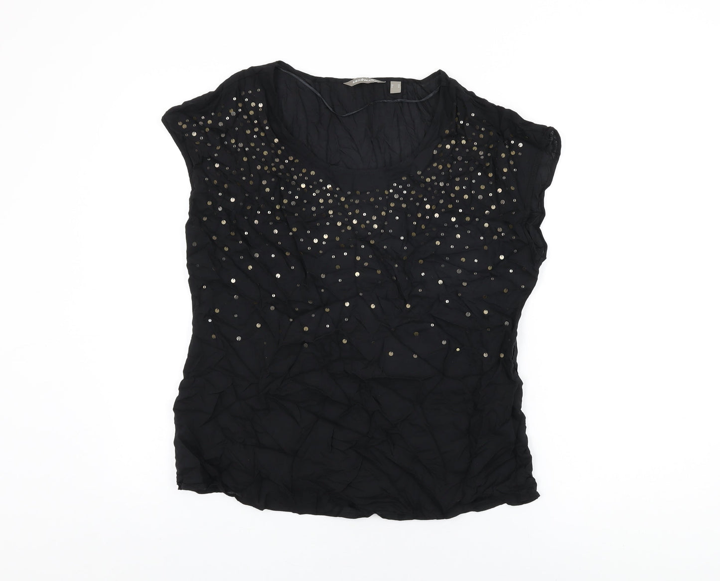 Sandwich Womens Black Viscose Basic T-Shirt Size 16 Round Neck