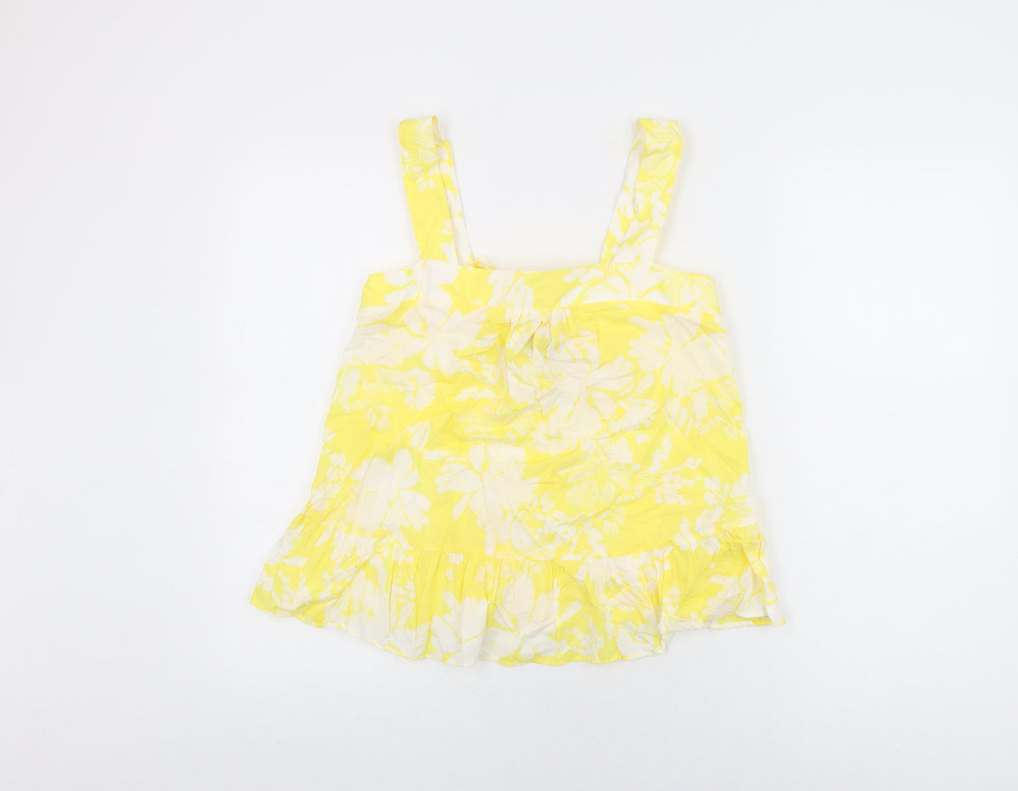 Marks and Spencer Womens Yellow Floral Cotton Basic T-Shirt Size 8 Square Neck