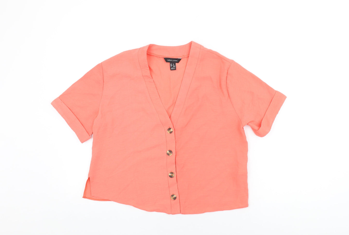 New Look Womens Pink Polyester Basic Button-Up Size 8 V-Neck